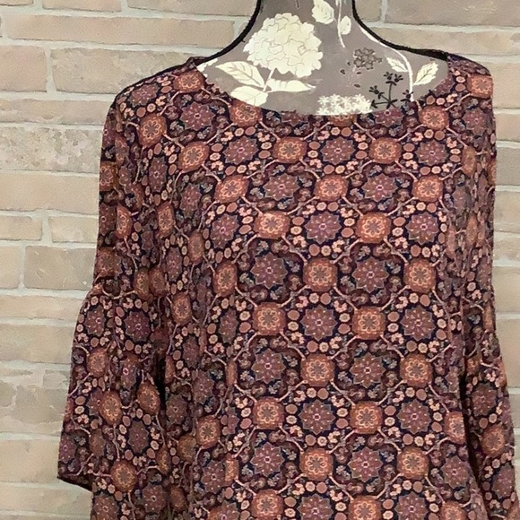 LOFT Outlet - Sz XL - Brown/ Orange Boxy Blouse with 3/4 handkerchief Sleeves - Picture 2 of 5